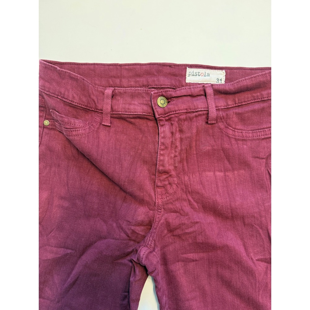 Pistola Womens Skinny Jeans Size 31 Burgundy Wine Ankle Zip Raw Hem P8593DP